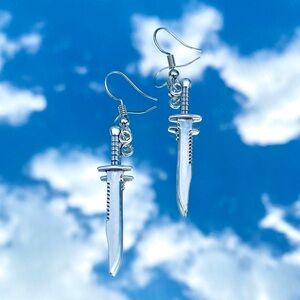 Silver Sword Dangle Earrings